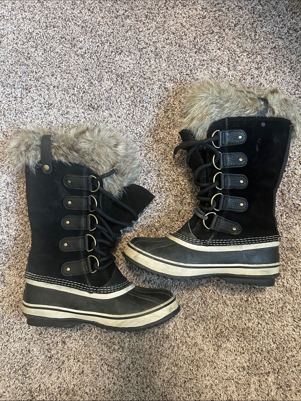 Sorel Black Faux Fur-Trim Lace-Up Winter Boots